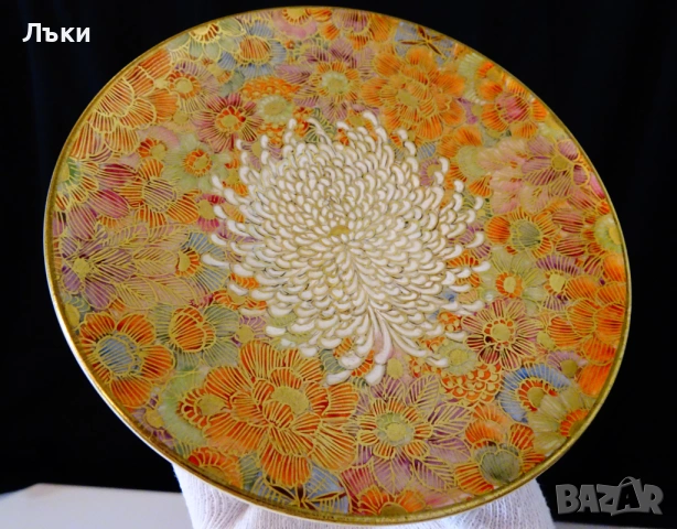 Чаша с чинии японски порцелан Satsuma Shosan Meiji,злато. , снимка 7 - Антикварни и старинни предмети - 53249715