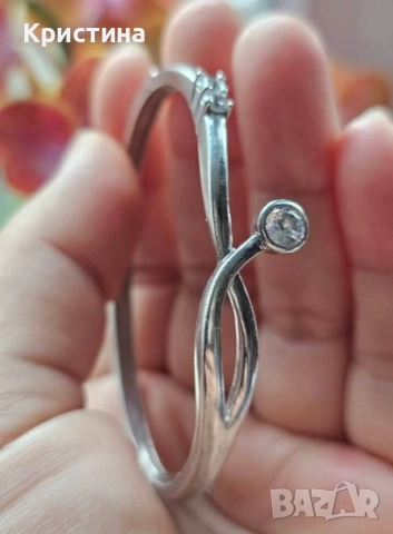 Твърда сребърна гривна с циркони, снимка 3 - Гривни - 53138867