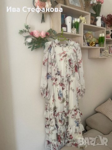 разкошна  нова дълга елегантна рокля  волани къдри Reaerved флорален нежен принт цветя