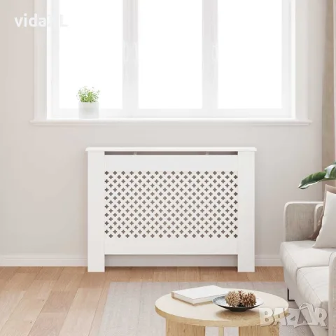 vidaXL Параван за радиатор, бял, 112x19x81,5 см, МДФ, снимка 3 - Паравани - 56146537