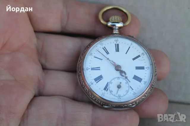 Швейцарски джобен сребърен часовник , снимка 2 - Джобни - 50085018