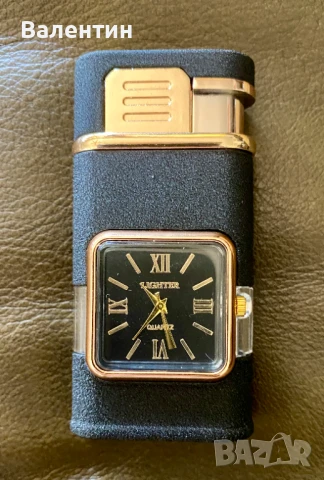 Подарък. Сувенир. Газова ветроустойчива запалка с часовник