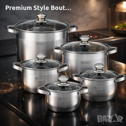 Комплект тенджери от неръждаема стомана , 10 части, Индукция, снимка 2 - Други - 53742448