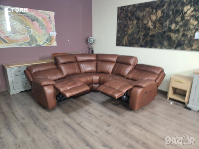 Кафяв кожен ъглов диван Moreno с електрически релаксиращ механизъм, снимка 9 - Дивани и мека мебел - 53702191