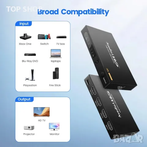 avedio links HDMI превключвател 5 входа - 1 изход 4K@60Hz, 5 порта с дистанционно, снимка 7 - Друга електроника - 49457633