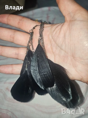 черни пера обеци, снимка 2 - Обеци - 51333431