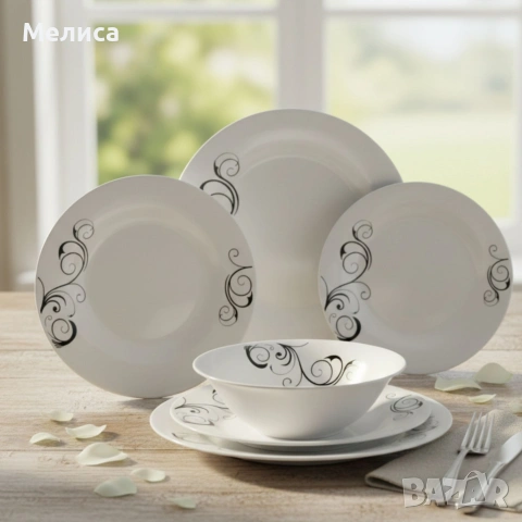 Комплект чинии 24 части с елегантен винтидж дизайн – Възвишен стил за всяка трапеза, снимка 4 - Чинии - 53304056