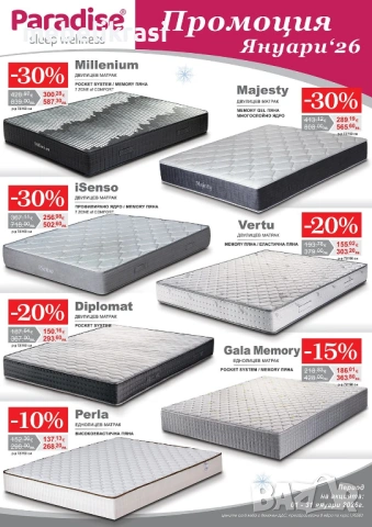 Супер намаления в цените на матраци на всички български производители!!! 