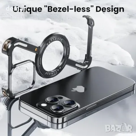 Минималистичен метален калъф OATSBASF за iPhone 15 Pro Max 6.7 инча със стойка, снимка 6 - Калъфи, кейсове - 55780675