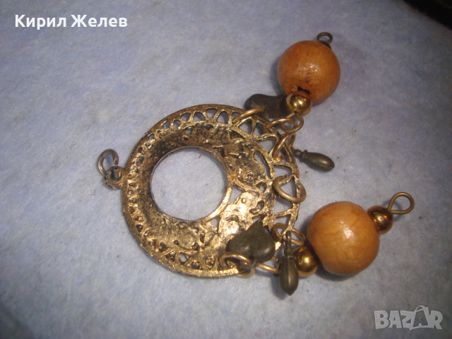 МЕСИНГОВ ФИЛИГРАНЕН СТИЛ АРТ НУВО МЕДАЛЬОН с ДЪРВЕНИ ТОПЧЕТА ВИСУЛКИ 73861, снимка 5 - Колиета, медальони, синджири - 36331467