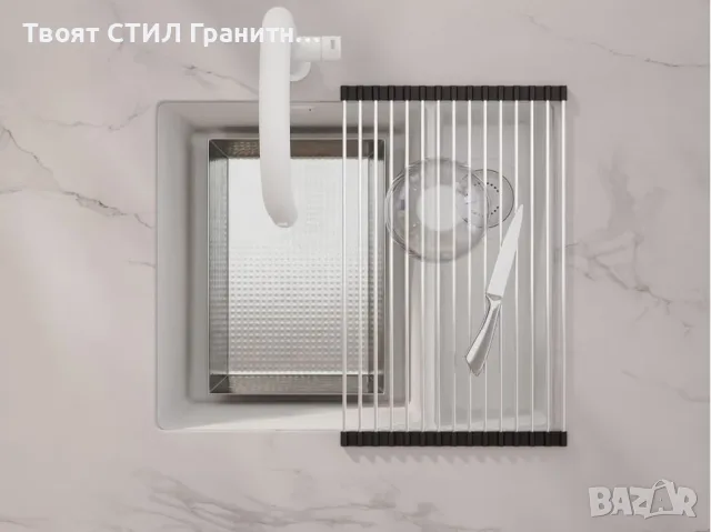 Гранитна Мивка за Вграждане под Плот Лондон 60 Duo 550 x 450  бяла, снимка 6 - Други - 37574369
