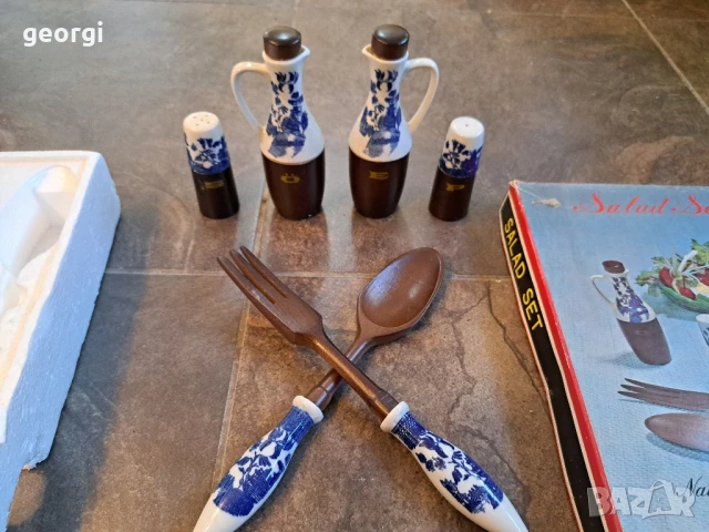 комплект прибори за сервиране дърво с порцелан    26/3, снимка 3 - Прибори за хранене, готвене и сервиране - 50762911