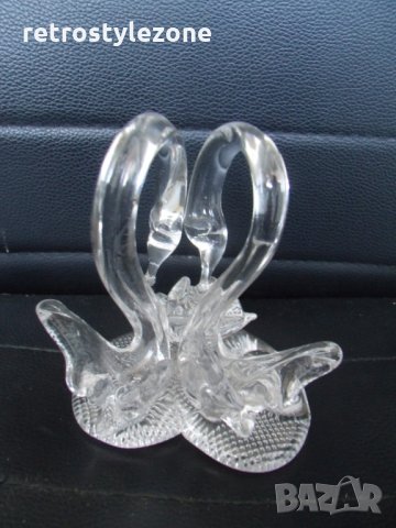 № 5740 стара стъклена фигура - лебеди   - размер 12 / 10 / 10 см , снимка 3 - Други ценни предмети - 34658158