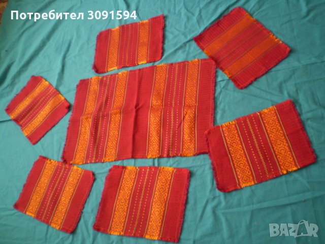 Традиционна червена  българска покривка с 6 салфетки  Българска шевица, снимка 2 - Покривки за маси - 35726574