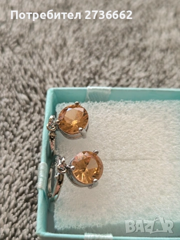 Сребърни обеци с жълт цирконии , снимка 2 - Обеци - 53788082