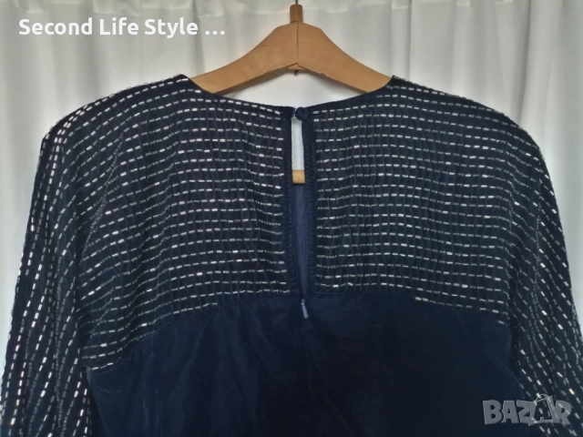 Нова дамска елегантна ASOS DESIGN midi рокля от тъмносиньо кадифе, р-р L, снимка 13 - Рокли - 52923698