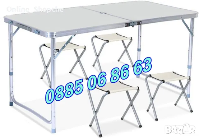Сгъваема градинска маса 120х60 с 4 бр. столчета, къмпинг сгъваема маса, снимка 2 - Градински мебели, декорация  - 49409958