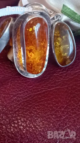 Дизайнерски сребърен комплект  с естествен кехлибар/обеци и пръстен/, снимка 11 - Бижутерийни комплекти - 28352757