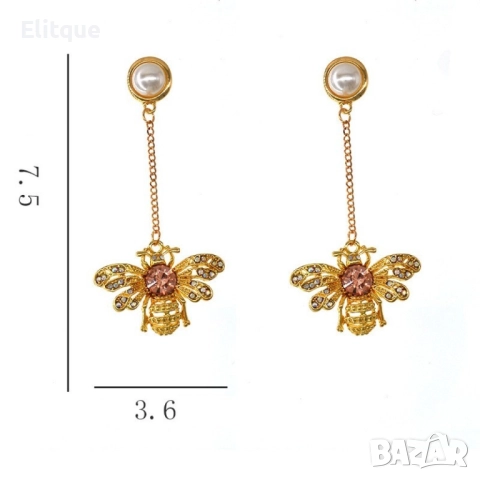 Златни обеци с висулка пчела А206, снимка 7 - Обеци - 52813015