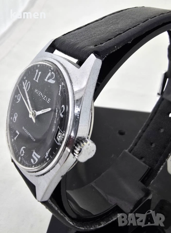 Винтидж немски часовник KIENZLE - швейцарски механизъм - нова черна каишка - дата, снимка 3 - Антикварни и старинни предмети - 53659281