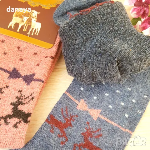 3159 Дамски зимни чорапи от ангорска вълна с декорация елени, снимка 5 - Дамски чорапи - 48613234