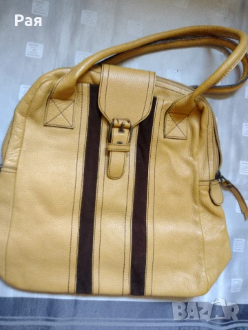 Дамска чанта , естествена кожа , цвят горчица LA Accessories, снимка 3 - Чанти - 50665339