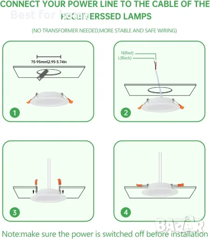 LED вградена таванна лампа Tofisr, 5W топло бяла светлина 2700K, комплект ОТ 30 БРОЯ, снимка 3 - Лед осветление - 55876162