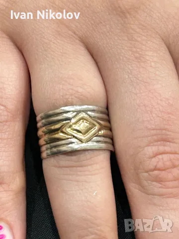 Дамски пръстен, сребро и злато 750 проба, снимка 2 - Пръстени - 50247073