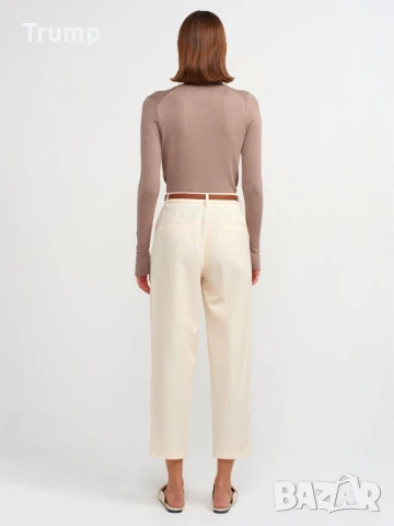 Елегантен Панталон с колан от 100% памук - екрю, снимка 4 - Панталони - 50627151