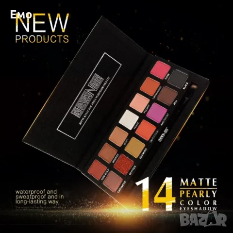 Палитра от 14 Дълготрайни водоустойчиви цвята сенки за очи MAANGE HZS118, снимка 2 - Козметика за лице - 47992587