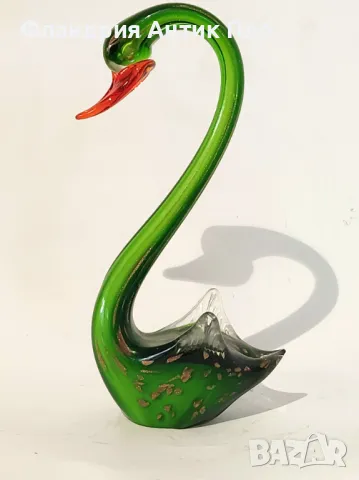 Стъклен лебед в зелено, снимка 5 - Статуетки - 40007773