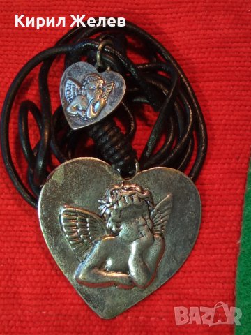 ПОСРЕБРЕН БЕЛ ЕПОК ВИНТИДЖ СЪРЦЕВИДЕН АРТ МЕДАЛЬОН с АМУРЧЕ 34635 