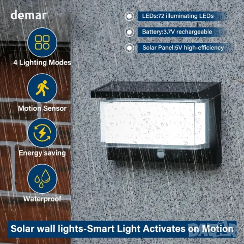Gonengo Външна соларна лампа, 4 режима, сензор за движение, IP65, снимка 3 - Соларни лампи - 51404791