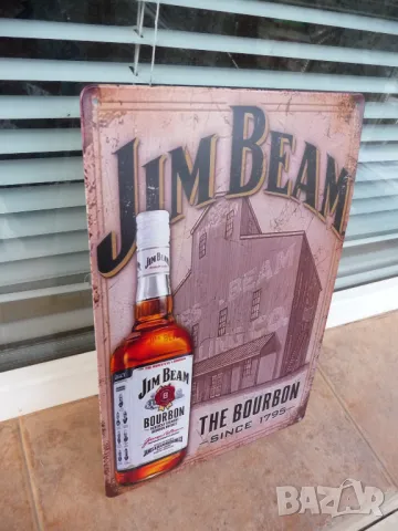 Метална табела уиски Jim Beam Bourbon since 1975 дестилерия бутилка рекламна, снимка 2 - Рекламни табели - 49210378