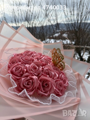 Вечен букет от сатенени рози на специална цена, снимка 5 - Изкуствени цветя - 53699063