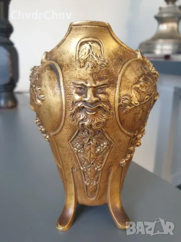 Франция 1900-те/Louchet Ciseleur ваза 12см/стара френска фигурална ваза/бронз, снимка 2 - Вази - 55990079