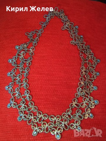 ПОСРЕБРЕНА СКЪПОЦЕННА ОГЪРЛИЦА със СИНИ ФАСЕТИРАНИ КРИСТАЛИ АРТ ДЕКО КОЛИЕ ФИЛИГНАРЕН ТИП 25889
