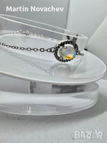 Сребърна гривна с лунен камък , снимка 4 - Гривни - 52883914