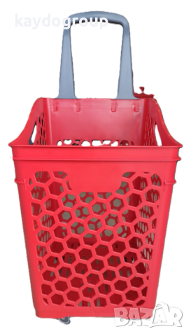 ПРОМО!!! PVC Сива кошница за пазаруване с колела, 75 литра, снимка 5 - Друго търговско оборудване - 42258690