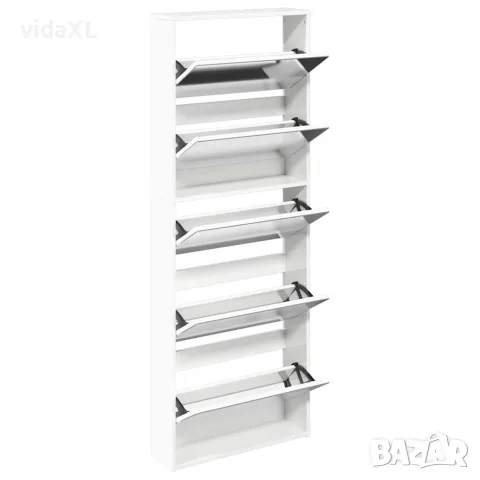 vidaXL Шкаф за обувки с огледало, 5 нива, бял гланц, 63x17x169,5 см, снимка 3 - Шкафове - 56146832