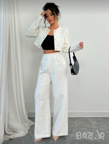 Дамски комплект от късо сако и панталон с висока талия, снимка 3 - Комплекти - 53193085