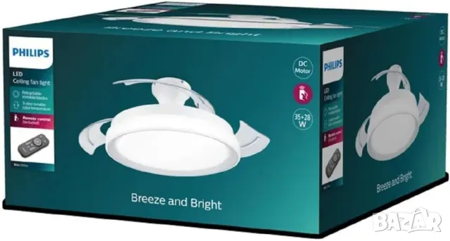 Philips - LED Таванен вентилатор LED/45+35W/230V 5500/4000/3000K бял + дистанционно, снимка 2 - Лампи за таван - 47577519