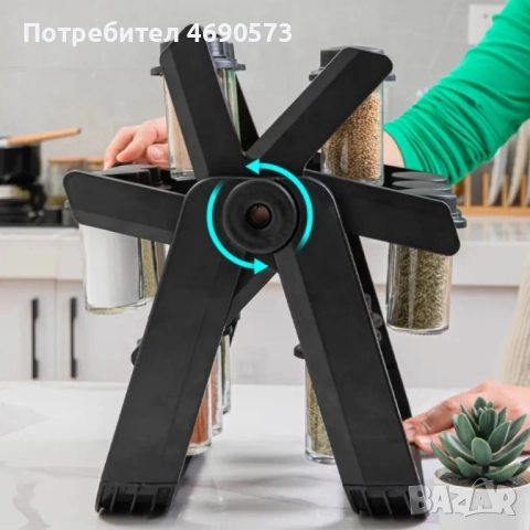 Стилен въртящ се органайзер за подправки,стъклени бурканчета,18 части, снимка 3 - Аксесоари за кухня - 52899784