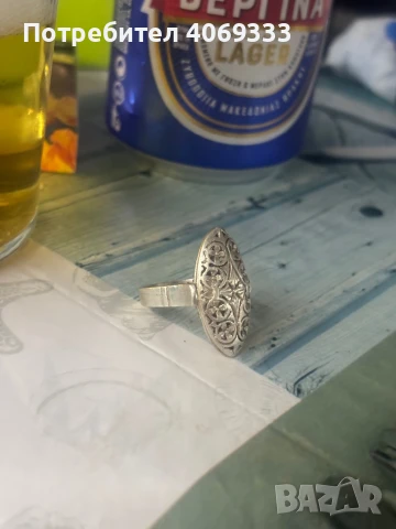 Сребърен пръстен бадем , снимка 2 - Пръстени - 50691055