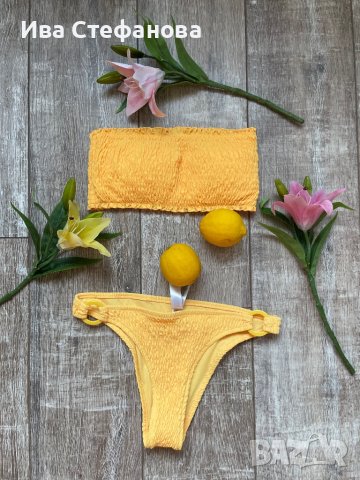Нов патешко жълто бански костюм сет две части комплект М рипс рипсен , снимка 8 - Бански костюми - 41325719