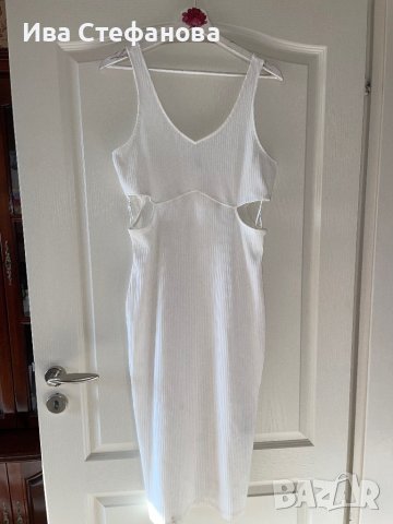 Елегантна нова ежедневна удобна бяла рокля рипс еластична рязана в талията, снимка 7 - Рокли - 41828903