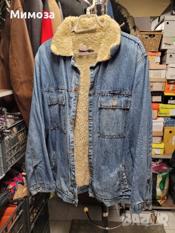 дънково синьо яке с каракул,мъжко- XL