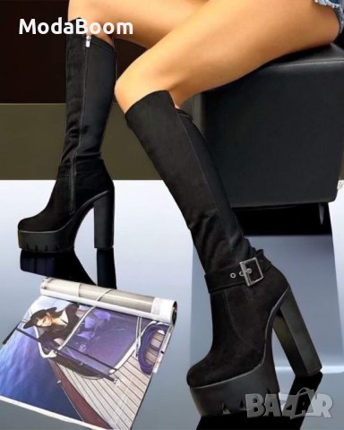 Велурени ботуши на ток , снимка 2 - Дамски ботуши - 42682242