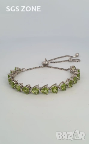 Сребърни гривни с топаз или перидот, универсален размер, Тайланд, снимка 5 - Гривни - 53442574