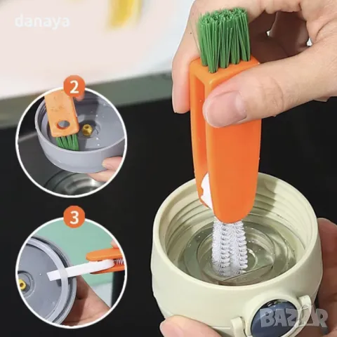 5737 3 в 1 Мини четка за почистване на тесни места в бутилки, снимка 8 - Мопове, кофи, четки и метли - 49138625